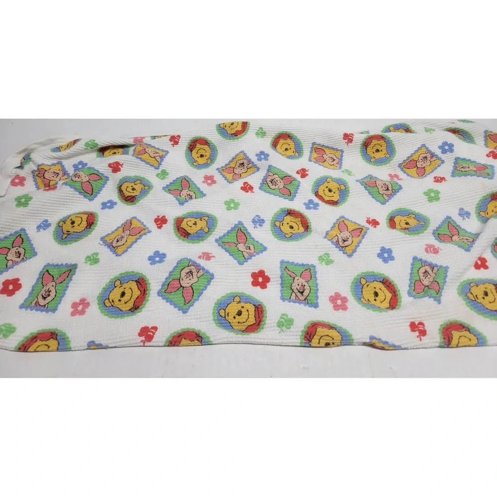 Vintage Disney Winnie the Pooh Piglet‎ Thermal Baby Blanket Cotton Waffle Knit